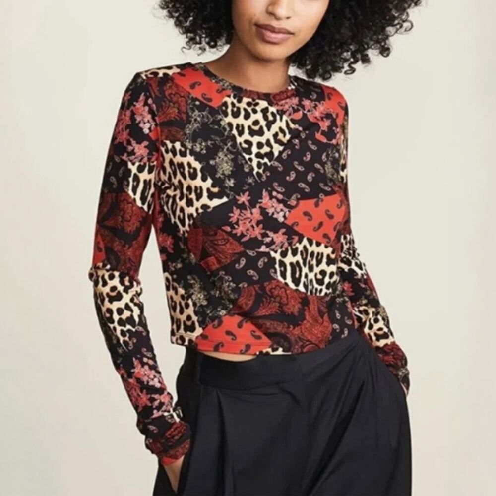 Alice + Olivia Delaina Paisley Leopard Patchwork Crop Top Size XS